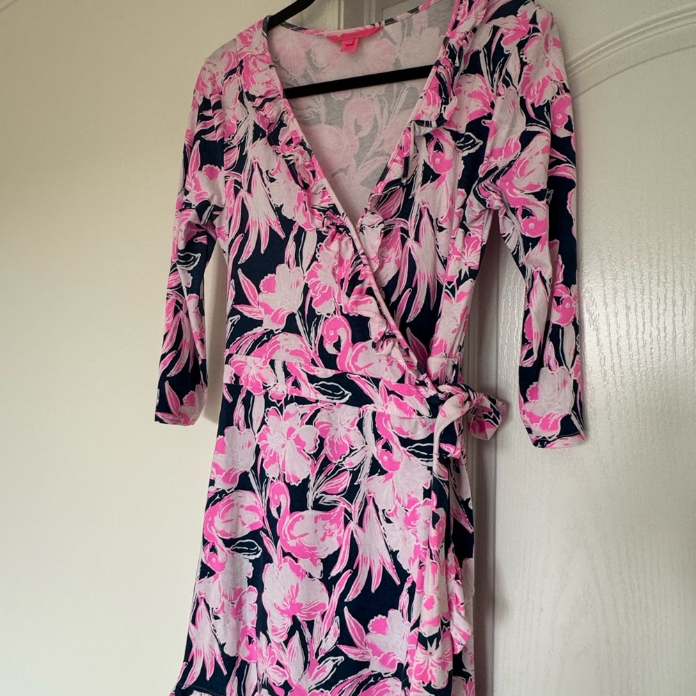 Lilly Pulitzer wrap skort romper with Flamingo print size M